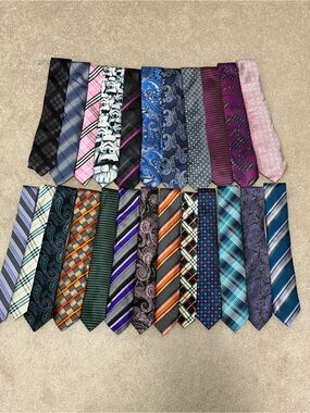 Lot Of 24 Colourful Neck Ties Various Patterns & Brands Bundle